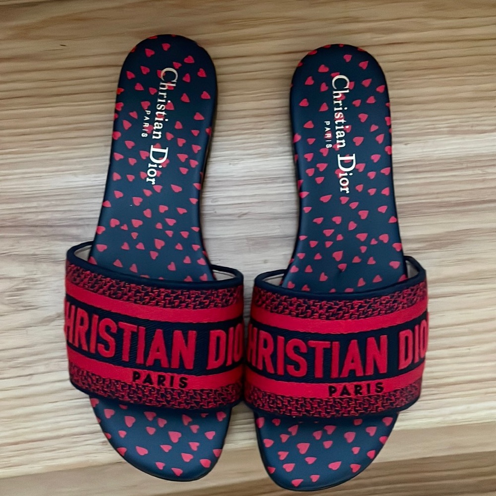 Christian Dior Canvas Embroidered I Love Paris Dway Mules Slide Sandals 35